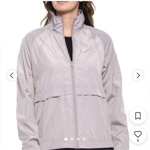 APANA S Jacket Anorak Rain Stowaway Hood Light Gray Womens
